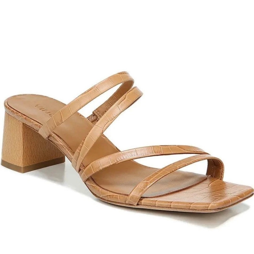 VINCE Elita Tan Croc-Embossed Calfskin Slide Sandal Size 10